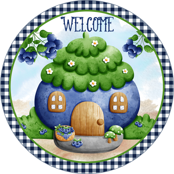 Welcome Sign, Blueberry Sign, Summer Everyday Sign, Round Metal Wreath Signs