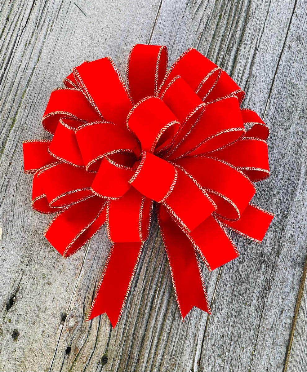 7- Loop Red Velvet Bow With Gold Trim