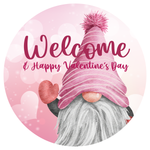 Welcome and Happy Valentines Day Sign, Valentines Gnome Sign, Happy Valentine's Day Sign, Gnome Sign, Hearts Sign, Metal Round Wreath Sign, Craft Embellishment