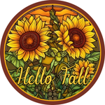 Hello Fall Sign, Sunflowers Sign, Fall Sign, Metal Round Wreath Sign, Craft Embellishment