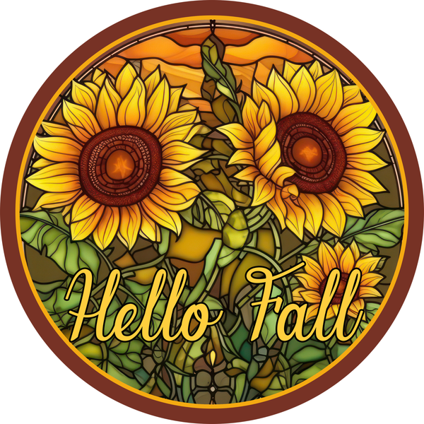 Hello Fall Sign, Sunflowers Sign, Fall Sign, Metal Round Wreath Sign, Craft Embellishment