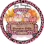 Hey Pumpkin Meet Me At The Pumpkin Patch Sign, Fall STruck and Pumpkin Sign, Pink Leopard Sign, Metal Round Wreath Sign, Craft Embellishment