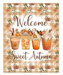 Welcome Sweet Autumn Sign, Fall Drink Sign, Fall Sign, Pumpkin Signs, Metal Wreath Sign, Craft Embellishment