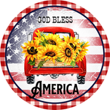 America Flag Truck Sign, Patriotic Sign, 4th of July Sign, Sunflower Signs, Summer Sign, Home Decor, Metal Wreath Sign