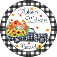 Copy of Autumn Welcome Blessed Sign, Fall Sign, Fall Pumpkin Sign, Metal Round Wreath Sign, Craft Embellishment