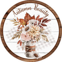 Autumn Bouquet Sign, Fall Sign, Autumn Floral Sign, Metal Round Wreath Sign, Craft Embellishment