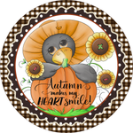 Autumn Makes My Heart Smile Sign, Fall Sign, Fall Pumpkin Sign, Metal Round Wreath Sign, Craft Embellishment