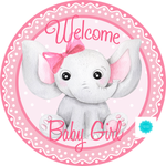 Welcome Baby Girl Sign, Elephant Sign, Hospital Door Sign, Farmhouse Sign, Signs, Everyday Sign, Home Decor, Metal Round Wreath Sign