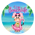 Beach Life Sign, Cow wear a Flamingo Floatie Sign, Summer Beach Decor, Summer Sign, Round Metal Wreath Sign, Craft Embellishment