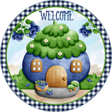 Welcome Sign, Blueberry Sign, Summer Everyday Sign, Round Metal Wreath Signs