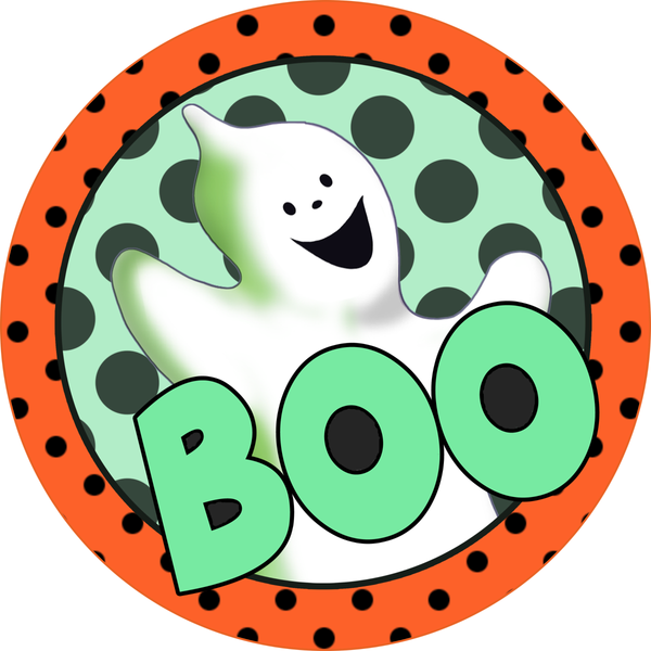 Boo Sign, Ghost Sign, Halloween Sign, Metal Round Wreath Sign, Craft Embellishment