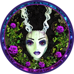 Bride of Frankenstein Sign, Halloween Sign, Metal Round Wreath Sign, Craft Embellishment