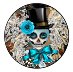 Skull Sign, Halloween Sign, Metal Round Wreath Sign, Craft Embellishment