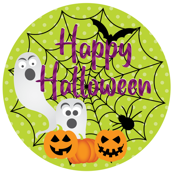 Happy Halloween Sign, Ghost Sign, Halloween Sign, Metal Round Wreath Sign, Craft Embellishment