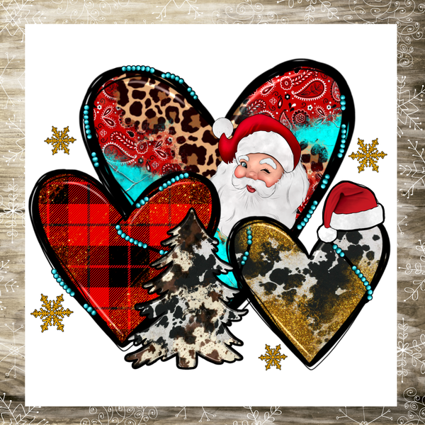 Christmas Hearts Santa Sign, Christmas Buffalo Check and Leopard Sign, Holiday Signs, Metal Wreath, Wreath Center, Craft Embellishments