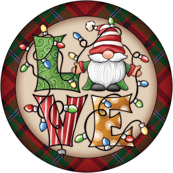 Christmas Love Sign, Christmas Gnome Lights Sign, Christmas Sign, Winter Gnome Signs, Metal Round Wreath, Wreath Center, Craft Embellishments