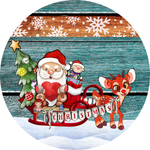 Christmas Reindeer Sign, Santa and Santa's Sled Sign, Farmhouse Sign, Christmas Sign, Winter Signs, Metal Round Wreath, Wreath Center, Craft Embellishments