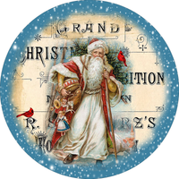 Victorian Santa Sign, Christmas Sign, Holiday Sign, Metal Round Wreath Sign, Craft Embellishment