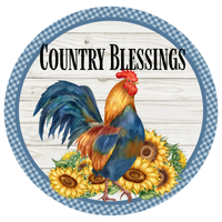 Country Blessings Sign, Farmhouse Rooster Sign, Sunflower Sign, Everyday Sign, Summer Sign, Home Decor, Metal Wreath Sign