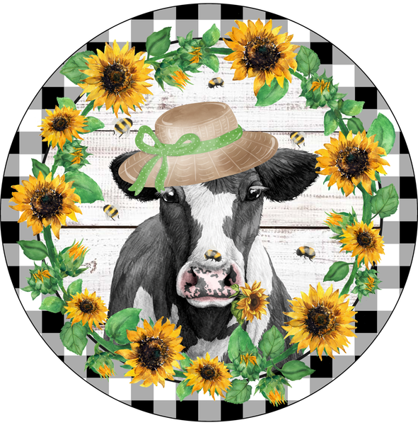 Farm Cow Sign, Sunflower Sign, Farm Animals Sign, Farmhouse Sign, Signs, Everyday  Sign, Home Decor, Metal Round Wreath Sign