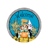 Crow Welcome Pumpkins Fall Sign, Fall Sign, Fall Scarecrow Sign, Metal Round Wreath Sign, Craft Embellishment