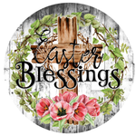 Easter Blessings Sign, Rustic CrossSign, Spring Easter Sign, Happy Easter Signs, Front Door Wreath Sign, Metal Square Wreath Sign