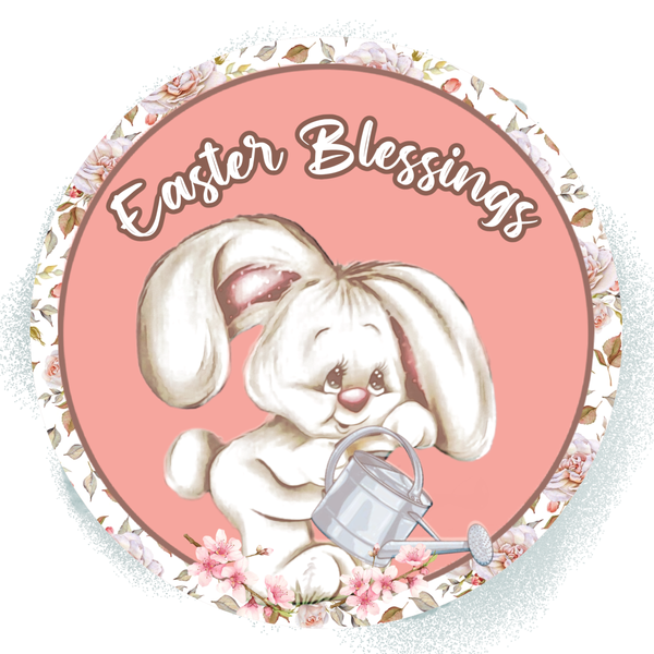 Easter Blessings Sign, Easter Bunny Sign, Easter Egg Bunnies Signs, Front Door Wreath Sign, Round Metal Wreath Sign, Craft Embellishment