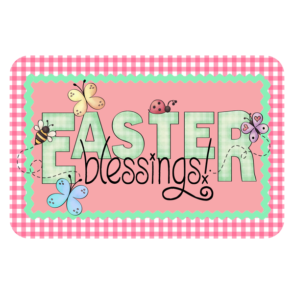 Easter Blessings Sign, Easter Sign, Spring Butterfly and Ladybugs Sign, Happy Easter Signs, Front Door Wreath Sign, Metal Square Wreath Sign