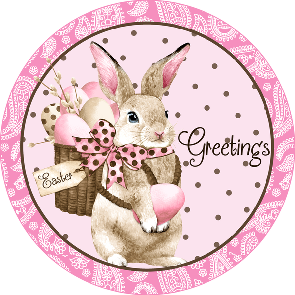 Easter Greetings Sign, Easter Egg Sign, Spring Bunny Signs, Front Door Wreath Sign, Round Metal Wreath Sign, Craft Embellishment
