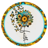 Faith Sign, Sunflower Sign,  Everyday Sign, Year Round Sign, Signs, Round Metal Wreath Sign, Craft Embellishment