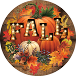 Fall Sign, Fall Pumpkin Sign, Fall Lights Sign, Metal Round Wreath Sign, Craft Embellishment