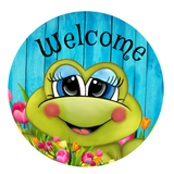 Welcom Frog Sign, Spring/Summer Sign, Home Decor, Metal Round Wreath Sign, Wreath Centers, Craft Embellishments