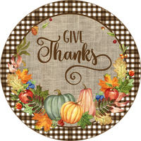 Give Thanks Sign, Fall Sign, Fall Pumpkin Apples Sign, Metal Round Wreath Sign, Craft Embellishment