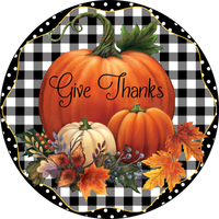 Give Thanks Sign, Fall Sign, Fall Pumpkin Sign, Metal Round Wreath Sign, Craft Embellishment