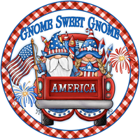 Gnome Sweet Gnome Sign, Gnome Sign, Red Truck Sign, Patriotic Sign, 4th of July Sign, Signs, Summer Sign, Home Decor, Metal Wreath Sign