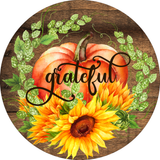 Grateful Sign, Fall Sign, Pumpkin Sign, Sunflower Decor, Metal Wreath Sign, Craft Embellishment