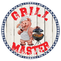 Grill Master Sign, Piggy Sign, BBQ Sign, Summer Picnics Sign, 4th of July Sign, Signs, Summer Sign, Home Decor, Metal Wreath Sign