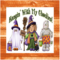 Hangin With My Ghoulies Sign, Witch Signs, Mummy Sign, Halloween Sign, Metal Wreath Sign, Craft Embellishment