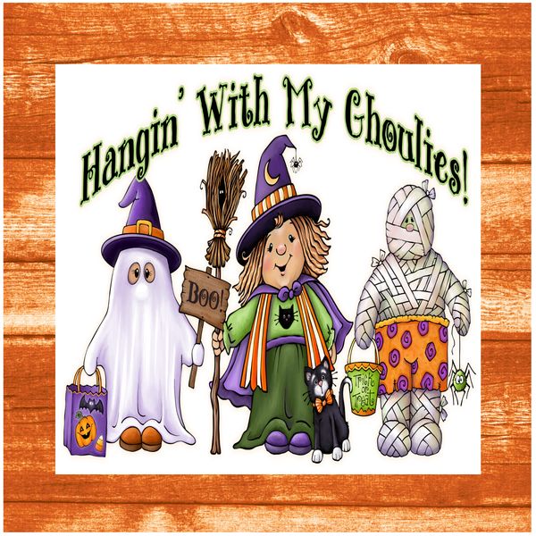 Hangin With My Ghoulies Sign, Witch Signs, Mummy Sign, Halloween Sign, Metal Wreath Sign, Craft Embellishment
