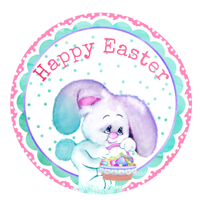 Happy Easter Sign, Easter Bunny Basket Sign, Spring Bunny Signs, Front Door Wreath Sign, Round Metal Sign, Craft Embellishment