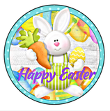 Happy Easter Sign, Easter Bunny Sign, Easter Carrot and Eggs Sign, Front Door Wreath Sign, Round Metal Wreath Sign, Craft Embellishment