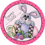 Happy Easter Sign, Easter Bunny Sign, Easter Egg Signs, Front Door Wreath Sign, Round Metal Wreath Sign, Craft Embellishment