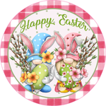 Happy Easter Sign, Bunny Gnomes Sign, Spring Bunny Signs, Front Door Wreath Sign, Round Metal Wreath Sign, Craft Embellishment