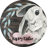 Happy Easter Sign, Easter Bunny Face Sign, Grey Bunny Face, Easter Spring Signs, Front Door Wreath Sign, Round Metal Wreath Sign, Craft Embellishment