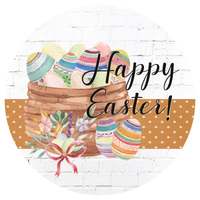 Happy Easter Sign, Easter Egg Basket Sign, Easter Egg Signs, Front Door Wreath Sign, Round Metal Wreath Sign, Craft Embellishment