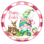 Happy Easter Sign, Easter Gnome Bunnies Sign, Easter Spring Signs, Front Door Wreath Sign, Round Metal Wreath Sign, Craft Embellishment