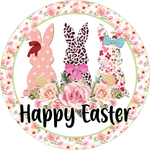Happy Easter Sign, Pattern Bunnies Sign, Spring Bunny Signs, Front Door Wreath Sign, Round Metal Wreath Sign, Craft Embellishment