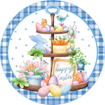Happy Easter Sign,  Easter Tiered Tray Sign, Blue Check Signs, Front Door Wreath Sign, Round Metal Wreath Sign, Craft Embellishment