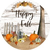 Happy Fall Sign, Fall Sign, Fall Shiplap Pumpkin and Tree Sign, Metal Round Wreath Sign, Craft Embellishment