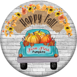 Happy Fall Sign, Fall Sign, Fall Pumpkin Sign, Vintage Truck Sign, Metal Round Wreath Sign, Craft Embellishment